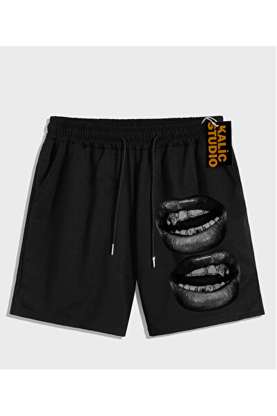 Kalic Studio Pantaloni scurți de vară negri cu model UNISEX Mr. Grillz
