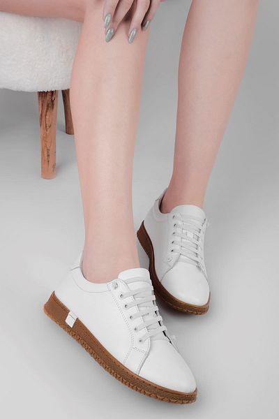 Lal Shoes & Bags Pantofi ocazional cu șireturi din cauciuc din piele naturală Races-alb