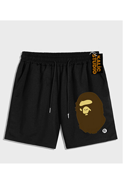 Kalic Studio PANTALONI SCURT DE VARĂ UNISEX Mr. Bape cu model negru