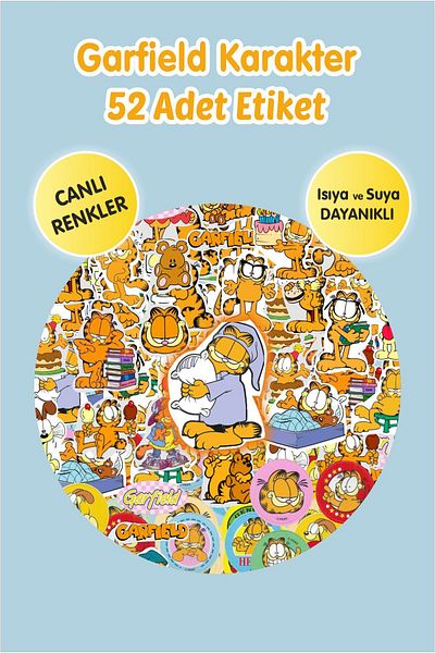 Piksel Grafik Garfield 52 Pieces Sticker Set - Pen, Laptop Notebook Water Bottle Sticker