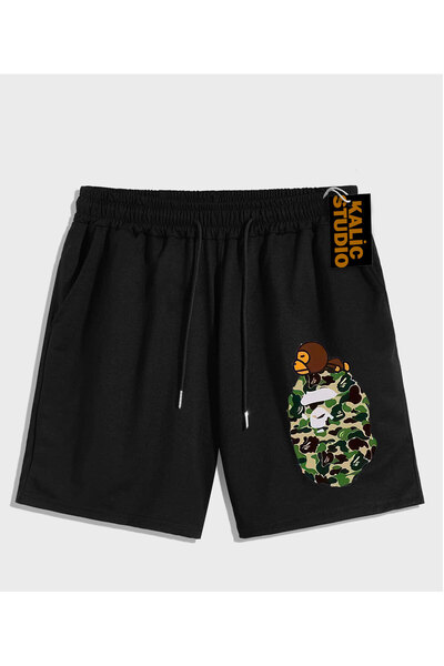 Kalic Studio شورت صيفي أسود منقوش للجنسين من Bay Bape