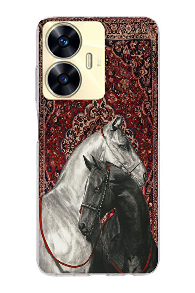 moonset Realme C55 Uyumlu Atlar Tasarımlı Baskılı Şeffaf Telefon Kılıfı