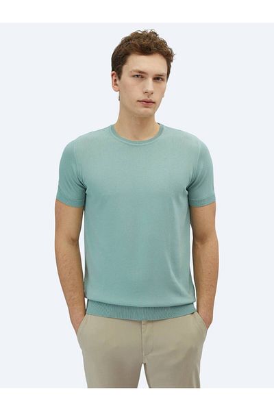 Kip Water Green Crew-Neck Plain Knit Sweater