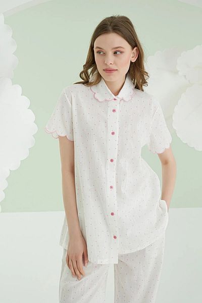 NBB Pink 100% Cotton Kurseteci Pajama Set with Front Buttons and Pockets