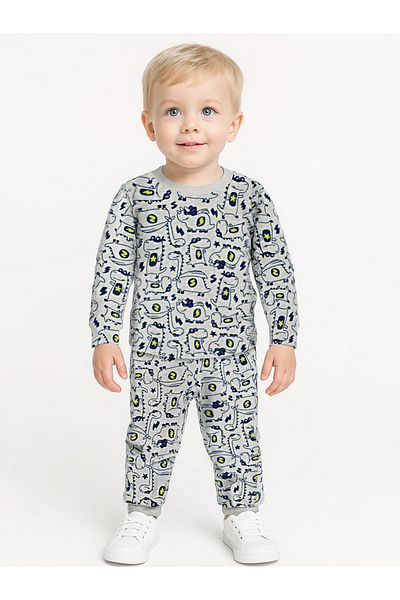 Denokids Graues Pyjama-Set mit Super-Dino-Motiv für Babys