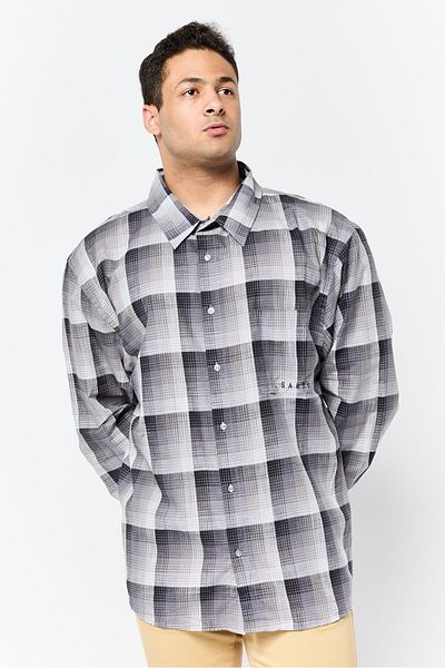 Il Sarto Men Oversized Fit Micro Check Long Sleeves Casual Shirt, Grey