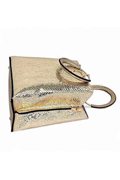 Evident Gold Balık Sırtı Baskılı Halka Kulplu El Ve Omuz Kadın Çantası