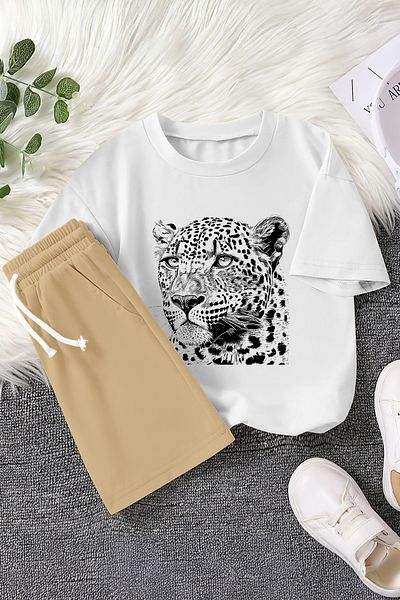 MYADA Set pentru copii din 2 piese cu imprimeu cu ilustrație leopard umbrit de sezon nou 22484
