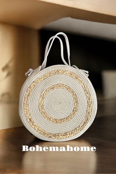Bohemahomedecor Ψάθινη καθημερινή τσάντα παραλίας Τσάντα αγορών