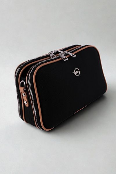 GALB LEATHER Geantă de umăr pentru femei, neagră, culoare Camel, medie, din piele, cu 5 compartimente