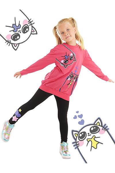 Denokids Bestie Cats lány póló harisnya szett