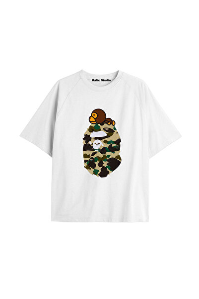 Kalic Studio Tricou alb de vară cu model Mr. Bape UNISEX