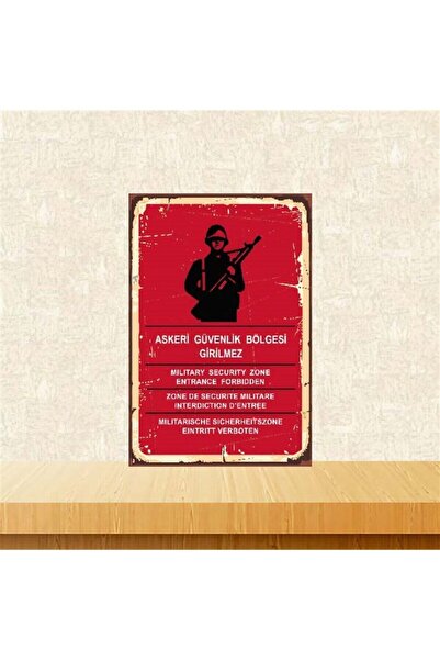 TAKIFİX Askeri Güvenlik Bölgesi Girilmez 20-30 Cm Retro Ahşap Poster