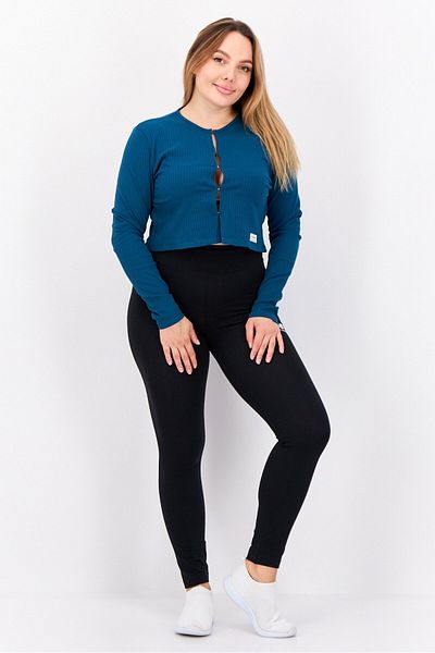 The Giving Movement Women Round Neck Textured Cardigan, Teal Blue