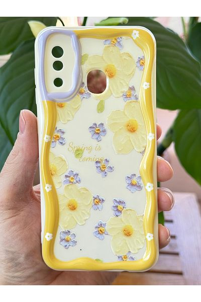 Fibaks جراب Samsung Galaxy A20-A30 بتصميم نمط حماية للكاميرا وزهرة الأقحوان وغطاء سيليكون ملون
