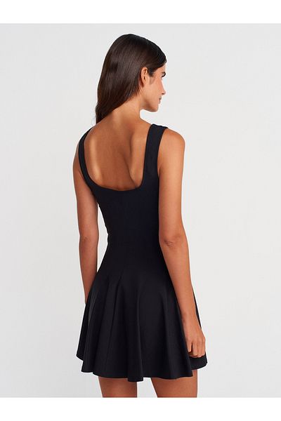 Dilvin 91437 Bengal Dress with Flared Skirt-Black