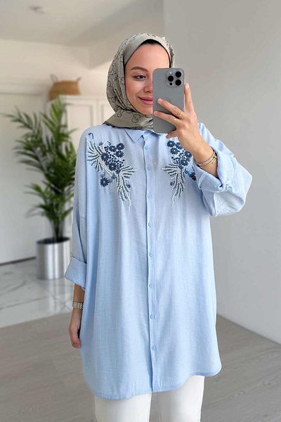 Ka Hijab Cămașă cu mărgele albastre