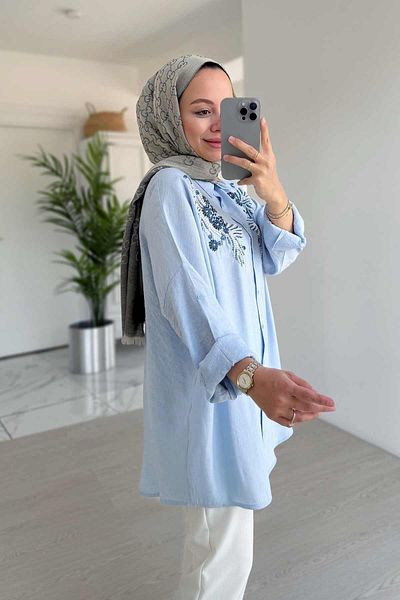 Ka Hijab Cămașă cu mărgele albastre