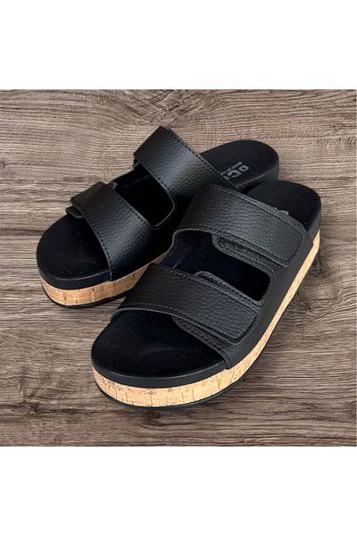 İpek Silk Women's Black Beige Orthopedic Soft Sole Double Velcro Daily Home Slippers