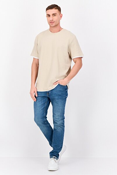 Threadbare Men Crew Neck Short Sleeve Plain T Shirt, Beige