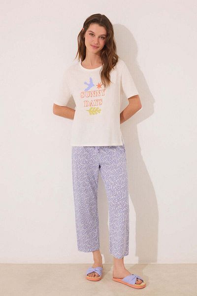 Women'secret Capri pyjamas 100% cotton white flowers
