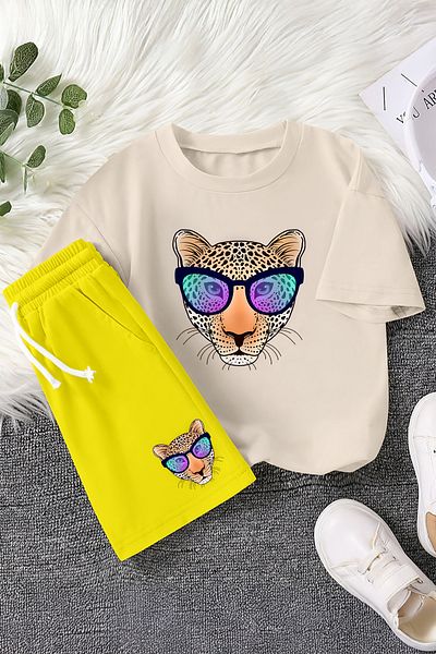 MYADA New Season Cool Glasses Leopard Printed 2-Piece Children's Suit 23457