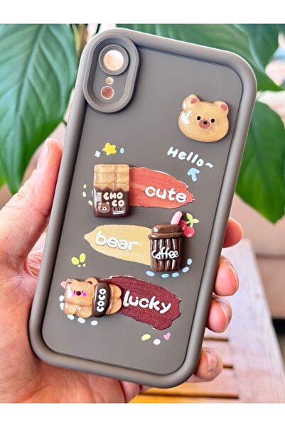 Fibaks Apple iPhone XR Kılıf Tasarımlı Desenli Kamera Korumalı Ayıcık Kahve Renkli Yumuşak Silikon Kap