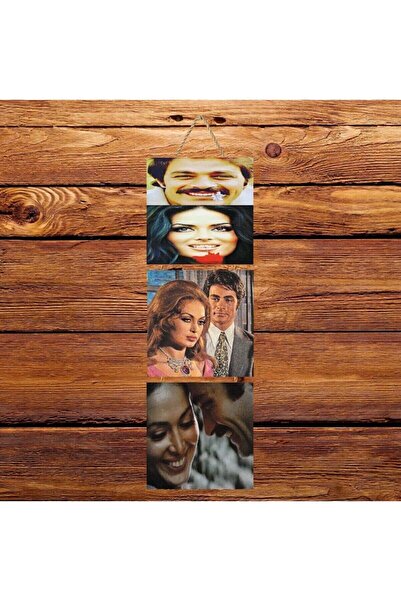 TAKIFİX Türkan Şoray Kadir Inanır Üçlü Retro Ahşap Poster Ü126