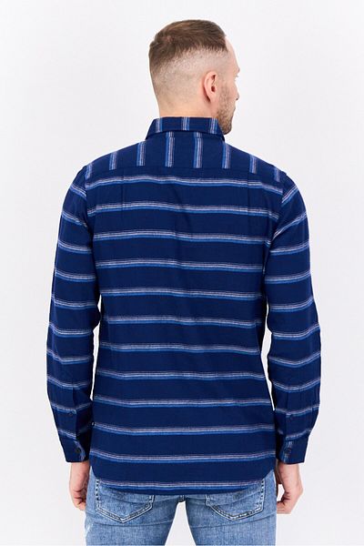 Nautica Men Classic Fit Stripe Long Sleeves Casual Shirt, Navy Blue