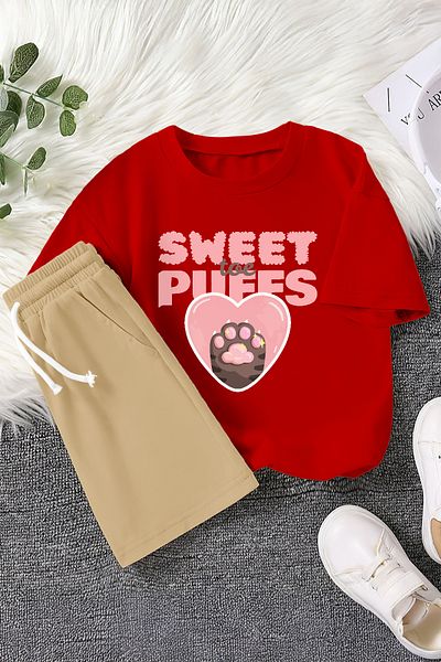 MYADA Premium Sweet Puffs Paw Printed 2-Piece Children's Set 22767