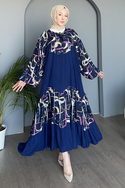 Saklı Butik Garnili Salaş Dress - Line Print Sk-8473