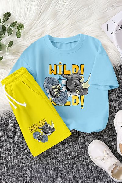 MYADA Set de 2 piese pentru copii, premium, cu personaj de desene animate, tipărit cu rinocer, 23365