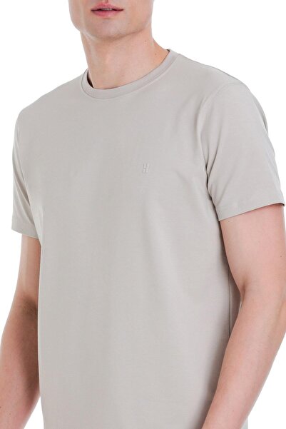 Hatemoğlu Екрю Regular Fit Велосипедний комір Бавовняна футболка