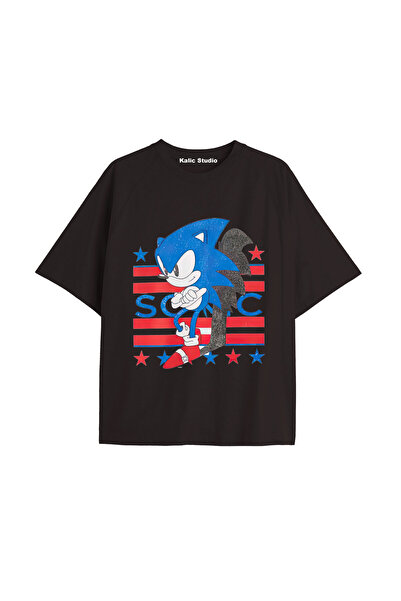 Kalic Studio Tricou de vară negru cu model UNISEX Mr. Sonic