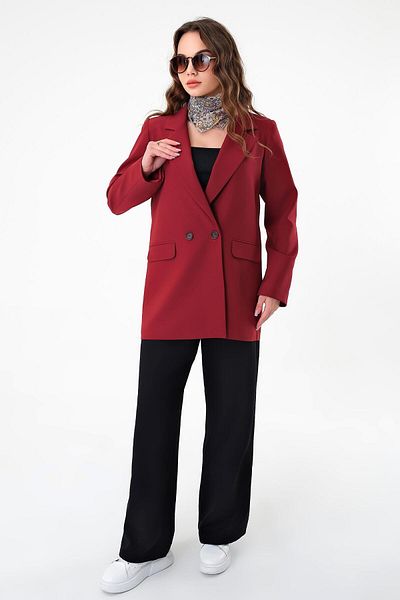 Hazel Jachetă Blazer Roșu Claret cu Nasturi Dublu