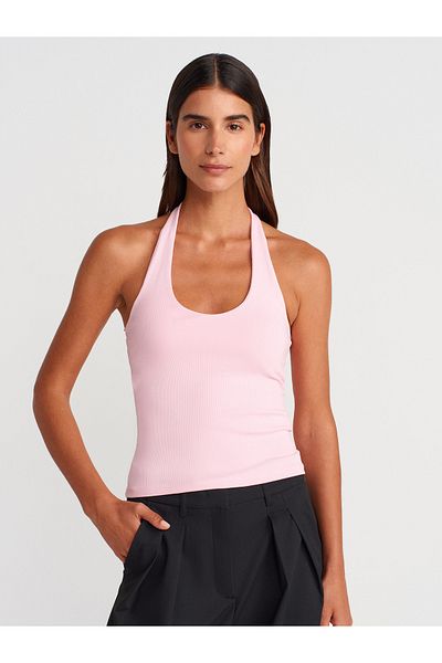 Dilvin Pink Halter Collar Top-Dust 21052