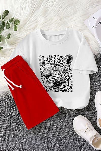MYADA Set pentru copii din 2 piese cu imprimeu cu ilustrație leopard umbrit de sezon nou 22484