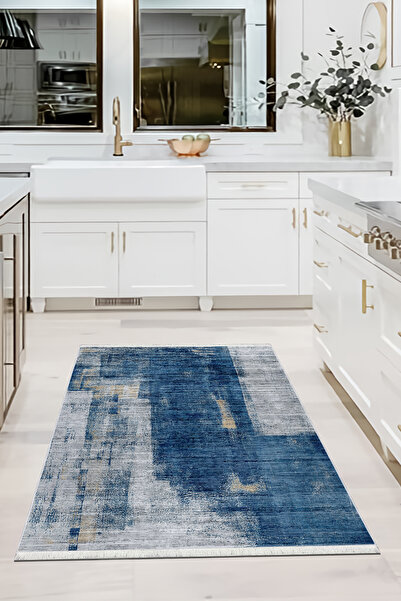 CENTER AVM Lacivert Mutfak Halısı Makinede Yıkanabilir Halı Kaymaz Taban Halı