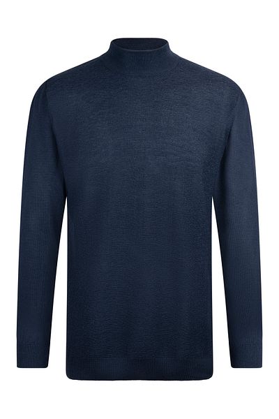 Hatemoğlu Μπλε Navy Regular Fit Jacquard Μάλλινο πουλόβερ με μισό ζιβάγκο