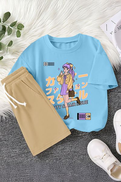 MYADA Set de 2 piese pentru copii cu imprimeu pentru fetiță cu personaj anime premium 22977