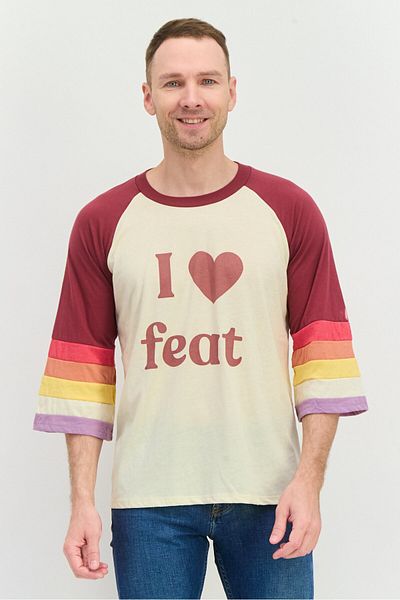 Feat Men Crew Neck 3/4th Sleeve Graphic Print T-Shirts, Beige/Maroon