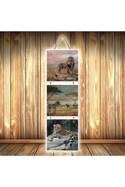 hazalshop Τριπλή ρετρό ξύλινη αφίσα με σχέδιο Animal Kingdom Ü520