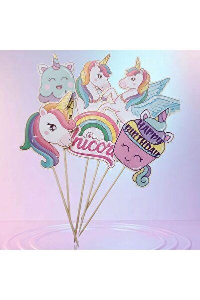 parti sürprizi Gökkuşağı Unicorn Kürdan 6 Adet