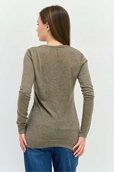 Poof Women V-Neck Long Sleeves Plain Cardigans, Taupe