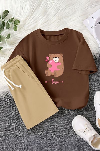 MYADA Детски комплект от 2 части с щампа на плюшено мече Premium Love Written, 23392