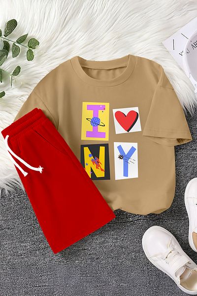 MYADA New Season I Love Newyork Heart Printed 2-Piece Children's Set 23357
