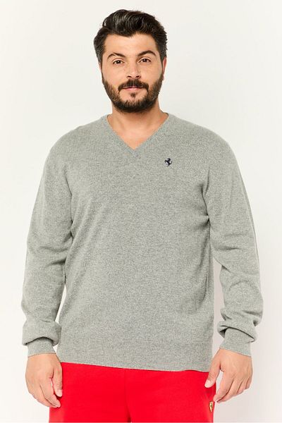 Ferrari Men Embroidered Logo Cashmere Sweater, Grey