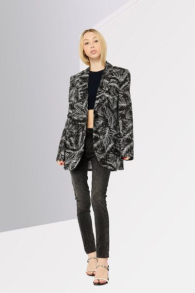 Michael Kors Women Regular Fit Allover Printed Semi Formal Blazers, Black/white