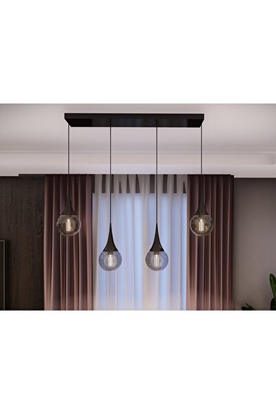 avizade Opya Füme Camlı 4’lü Siyah Sıralı Sarkıt Avize – Modern Stil, E27 Duy Ile Uyumlu