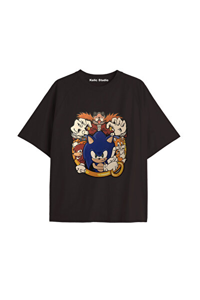 Kalic Studio Tricou de vară negru cu model UNISEX Mr. Sonic